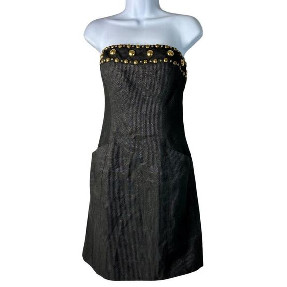 Badgley Mischka Mark & James Dress Strapless Mini Stud Bead Strapless Black Gold - Picture 1 of 13
